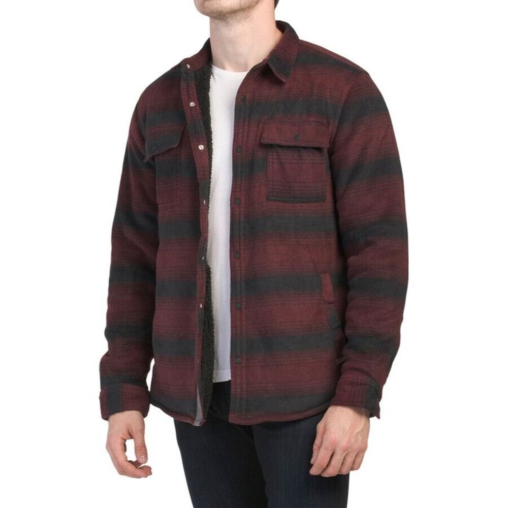 Voyager Mens Plaid Polar Fleece Sherpa Lined Snap Front Shacket Size M Gorpcore